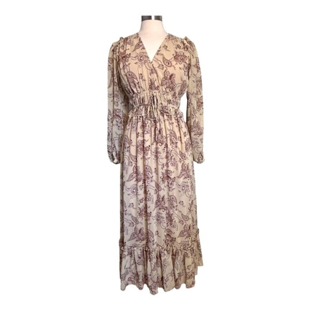 Moussy Butter Yellow Paisley Floral Ruffle Midi Maxi Dress Medium NWT